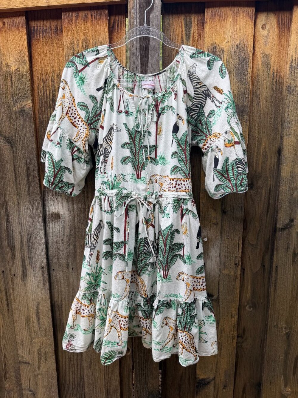Mary Marshmallow Safari Print Tiered Midi Dress Size M